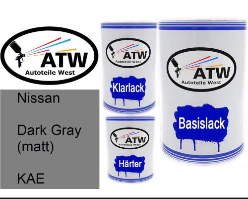 Nissan, Dark Gray (matt), KAE: 500ml Lackdose + 500ml Klarlack + 250ml Härter - Set, von ATW Autoteile West.